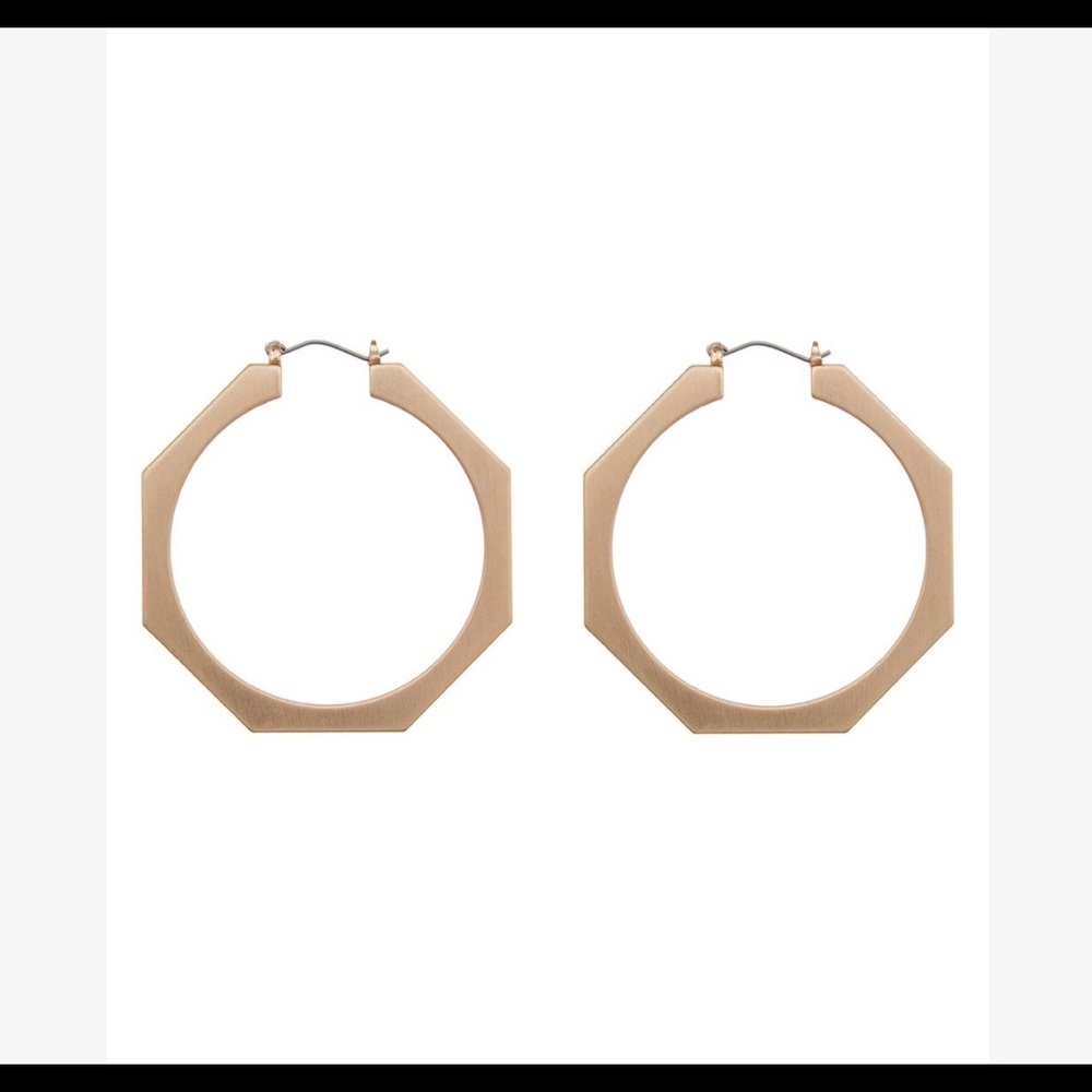 Hexagonal *flat gold* hoop earrings